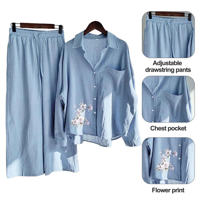 Sprind Ljetni pamučni laneni ženski kompleti od 2 komada Odjevni predmeti Elegantni ležerni kompleti odgovarajuće veličine s printom Žensko odijelo Bluza Hlače