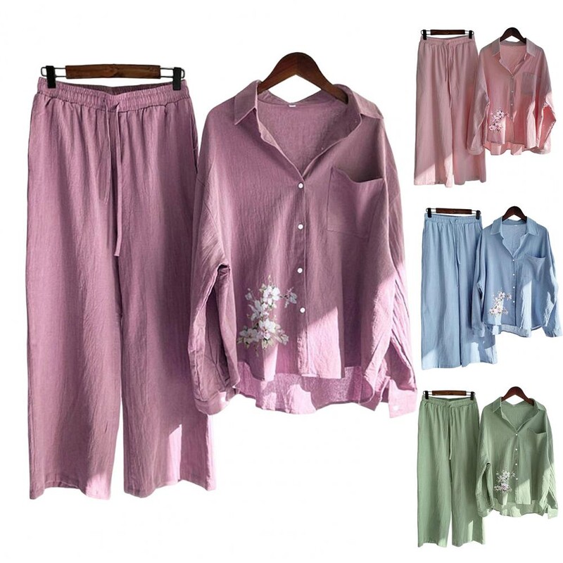 Sprind Ljetni pamučni laneni ženski kompleti od 2 komada Odjevni predmeti Elegantni ležerni kompleti odgovarajuće veličine s printom Žensko odijelo Bluza Hlače