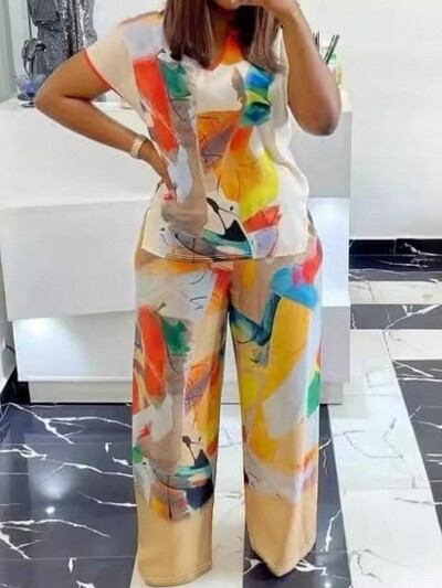 Γυναικεία σετ 2 τεμαχίων 2024 New Arrival Plus Size Summer matching sets Print Two Pieces Sets Top Παντελόνια Κοστούμια Στολές Ρούχα