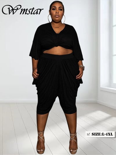 Wmstar Plus Size Îmbrăcăminte pentru femei Seturi de două piese Comerț cu ridicata Moda ocazională Solid Crop Top Pantaloni largi stivuiți Dropshipping