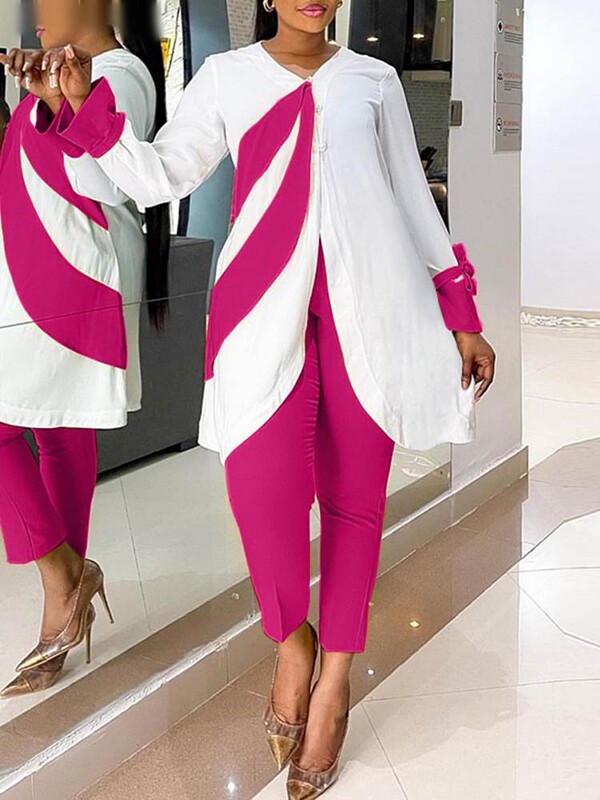 Plus veličina 5XL VONDA Ženski elegantni modni kompleti hlača dugih rukava 2 komada patchwork majica i dugih hlača Ležerna široka ulična odijela