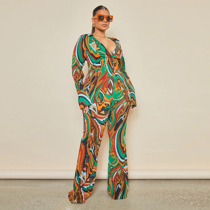 Γυναικεία αθλητική φόρμα SOMO Plus Size Μακρυμάνικα πουκάμισα + παντελόνια σέξι σετ δύο τεμαχίων casual outfits Χονδρική Dropshipping