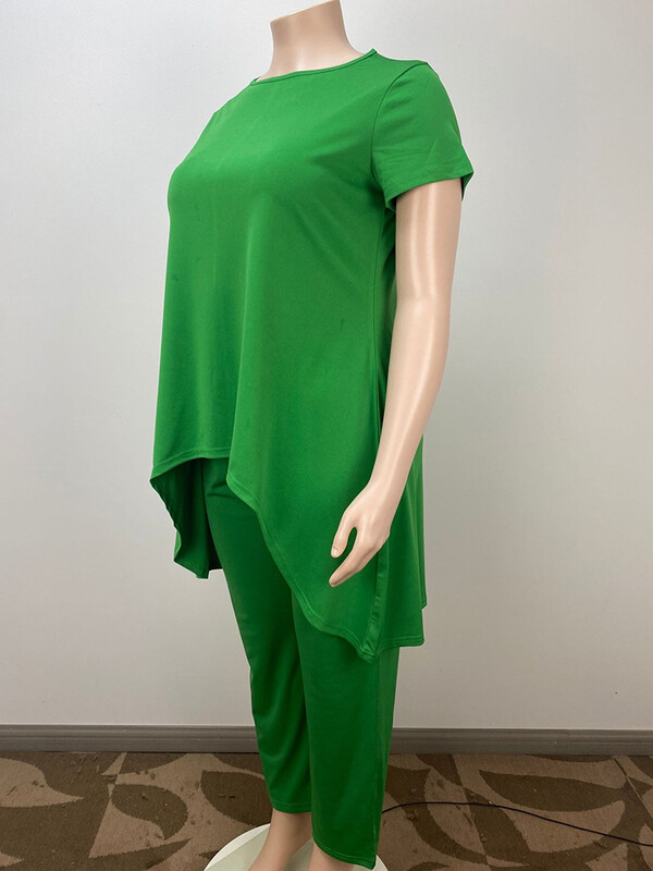 Κομψό γυναικείο σετ 2 τεμαχίων μονόχρωμο σετ μπλούζας και παντελονιού Φαρδύ καλοκαιρινό σετ Γυναικεία Ρούχα σε Plus Size Strechy Casual outfit