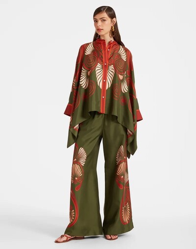 Vintage Print pükste komplektid Naiste Ebaregulaarne avar pikkade varrukatega särk Laia säärega püksid Kaheosaline komplekt Naiste moesuund tänavarõivad