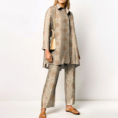 Seturi de pantaloni imprimate noi de toamnă pentru femei, cămăși lungi și pantaloni largi, set în două piese, la modă, la modă, haine de stradă, costume de damă