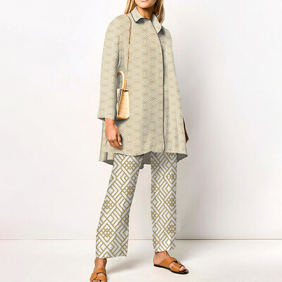 Seturi de pantaloni imprimate noi de toamnă pentru femei, cămăși lungi și pantaloni largi, set în două piese, la modă, la modă, haine de stradă, costume de damă