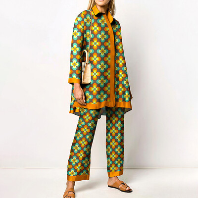 Seturi de pantaloni imprimate noi de toamnă pentru femei, cămăși lungi și pantaloni largi, set în două piese, la modă, la modă, haine de stradă, costume de damă