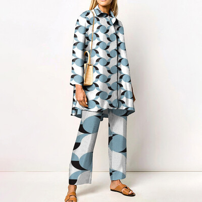 Seturi de pantaloni imprimate noi de toamnă pentru femei, cămăși lungi și pantaloni largi, set în două piese, la modă, la modă, haine de stradă, costume de damă