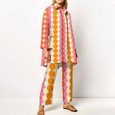 Seturi de pantaloni imprimate noi de toamnă pentru femei, cămăși lungi și pantaloni largi, set în două piese, la modă, la modă, haine de stradă, costume de damă