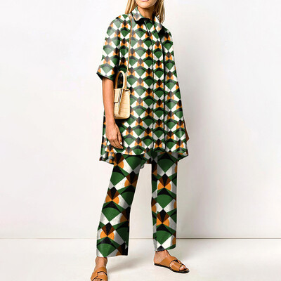 Seturi de pantaloni imprimate noi de toamnă pentru femei, cămăși lungi și pantaloni largi, set în două piese, la modă, la modă, haine de stradă, costume de damă