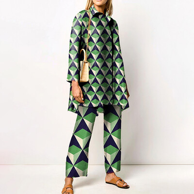 Seturi de pantaloni imprimate noi de toamnă pentru femei, cămăși lungi și pantaloni largi, set în două piese, la modă, la modă, haine de stradă, costume de damă
