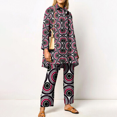 Seturi de pantaloni imprimate noi de toamnă pentru femei, cămăși lungi și pantaloni largi, set în două piese, la modă, la modă, haine de stradă, costume de damă