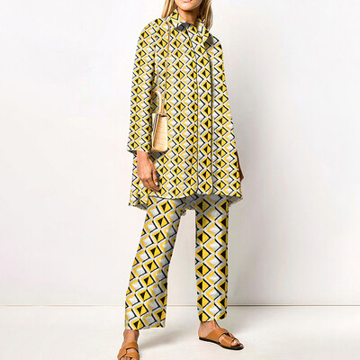 Seturi de pantaloni imprimate noi de toamnă pentru femei, cămăși lungi și pantaloni largi, set în două piese, la modă, la modă, haine de stradă, costume de damă