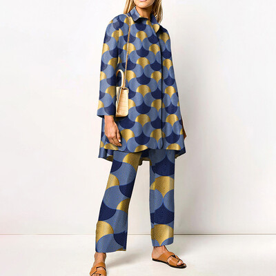 Seturi de pantaloni imprimate noi de toamnă pentru femei, cămăși lungi și pantaloni largi, set în două piese, la modă, la modă, haine de stradă, costume de damă