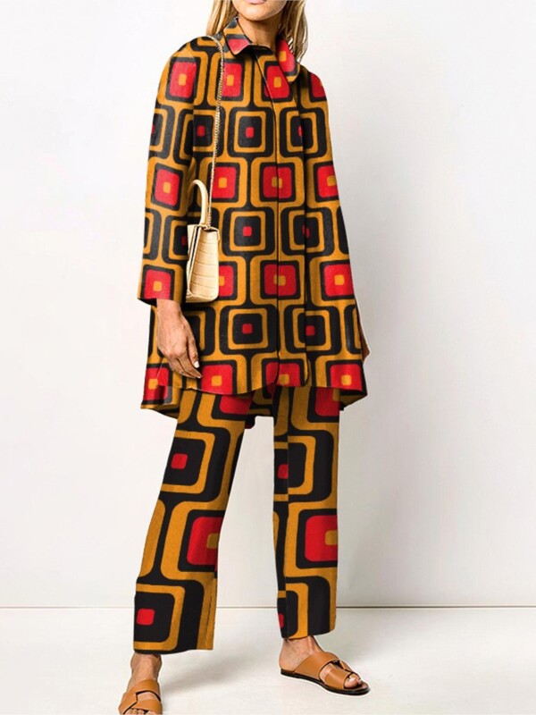 Seturi de pantaloni imprimate noi de toamnă pentru femei, cămăși lungi și pantaloni largi, set în două piese, la modă, la modă, haine de stradă, costume de damă