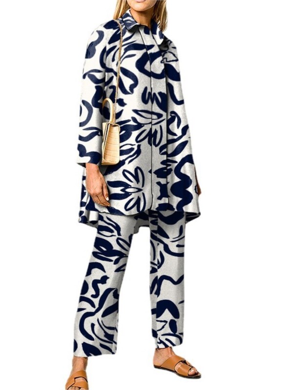 Seturi de pantaloni imprimate noi de toamnă pentru femei, cămăși lungi și pantaloni largi, set în două piese, la modă, la modă, haine de stradă, costume de damă