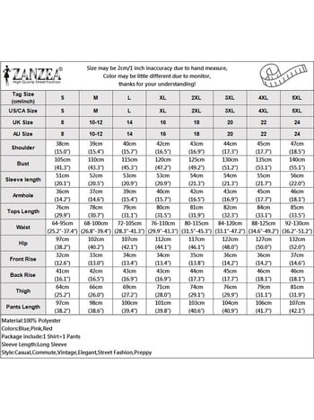 ZANZEA Дамски костюми Блуза с щампа с дълъг ръкав Панталон с широки крачоли Модни извънгабаритни улични дрехи Ежедневни комплекти с панталони