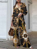 ZANZEA Summer Bohemian Παντελόνια 2024 Γυναικείες στάμπες Παντελόνια Casual Loose Side Slit Μακρύ πουκάμισο Outfits Φαρδιά Παντελόνια