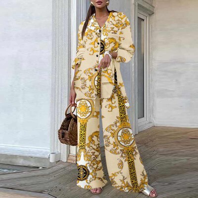 ZANZEA Summer Bohemian Παντελόνια 2024 Γυναικείες στάμπες Παντελόνια Casual Loose Side Slit Μακρύ πουκάμισο Outfits Φαρδιά Παντελόνια