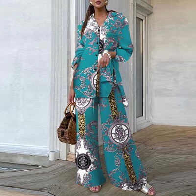 ZANZEA Summer Bohemian Παντελόνια 2024 Γυναικείες στάμπες Παντελόνια Casual Loose Side Slit Μακρύ πουκάμισο Outfits Φαρδιά Παντελόνια