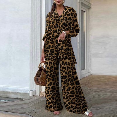 ZANZEA Vintage 2PCS kompleti hlača Ljeto 2024. Ženska moda Leopard otisnuti ležerni široki gornji dijelovi i kompleti hlača Kompleti hlača širokih nogavica