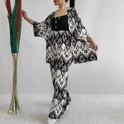 Kompleti hlača s printom na kardigan Ženska elegantna košulja dugih rukava s V izrezom Hlače širokih nogavica Odijela Ženska odjeća Trend 2024. Ženski set od 2 komada