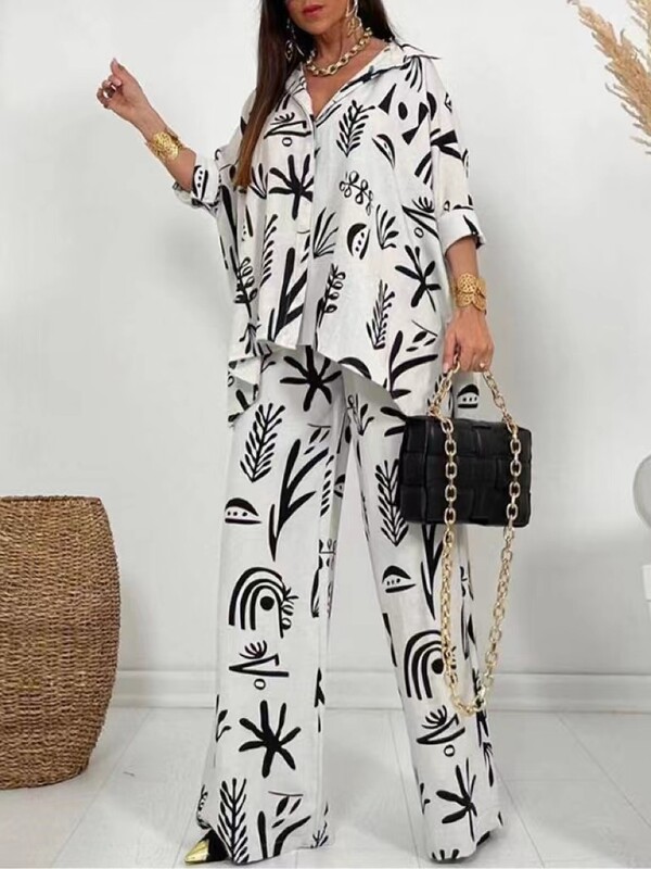 Jesen 2024. Dvodijelni kompleti širokih nogavica Ženska proljetna košulja s dugim rukavima Ležerno odijelo od 2 komada za žene
