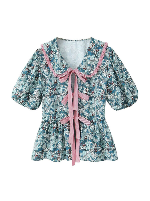 TELLHONEY Moda femeie guler rever cu dantelă cu pliuri Top talie elastică culori contrastante pantaloni ocazional pentru femeie set două piese