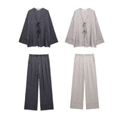 TRAF Kompleti hlača širokih nogavica za žene 2-dijelni modni široki gornji dio košulje na vezanje Žensko odijelo 2-dijelni set ženske odjeće