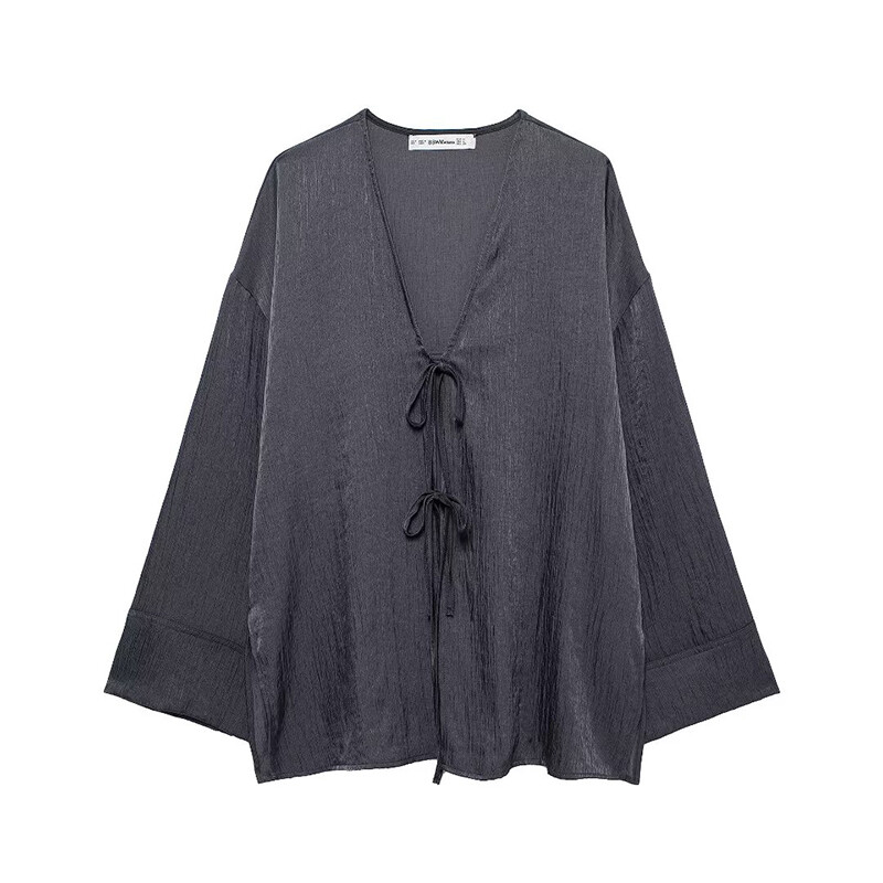 TRAF Kompleti hlača širokih nogavica za žene 2-dijelni modni široki gornji dio košulje na vezanje Žensko odijelo 2-dijelni set ženske odjeće