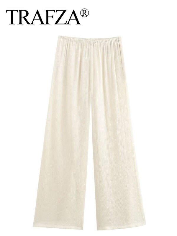 TRAFZA Ženski set od 2 komada, ukrasi na vezivanje, svijetla jakna, gornji dio + elegantna odjeća širokih nogavica u struku