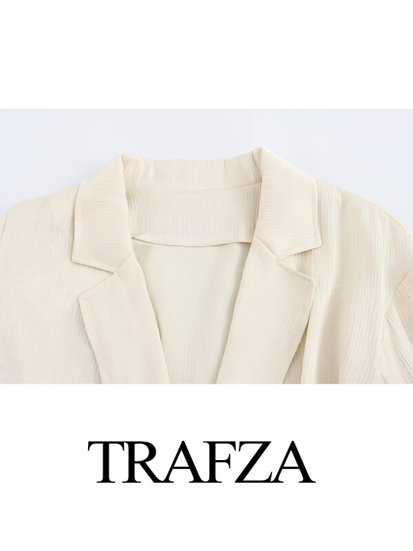 TRAFZA Ženski set od 2 komada, ukrasi na vezivanje, svijetla jakna, gornji dio + elegantna odjeća širokih nogavica u struku