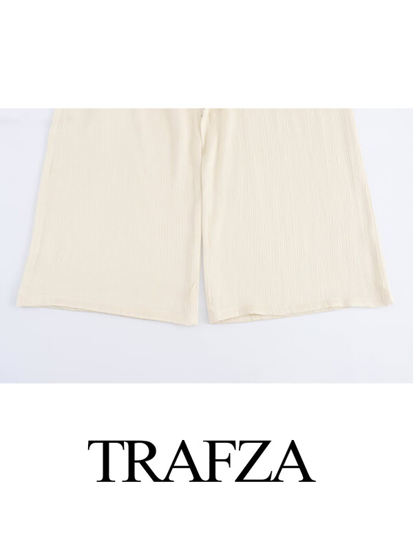 TRAFZA Ženski set od 2 komada, ukrasi na vezivanje, svijetla jakna, gornji dio + elegantna odjeća širokih nogavica u struku