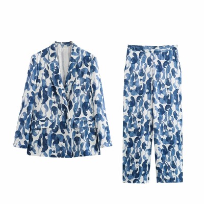 TRAF Women 2 τεμάχια Γυναικείο μακρυμάνικο μπλέιζερ μπλουζάκι + πιέτες Κομψό γυναικείο παντελόνι με φαρδύ πόδι Γυναικείο ντύσιμο