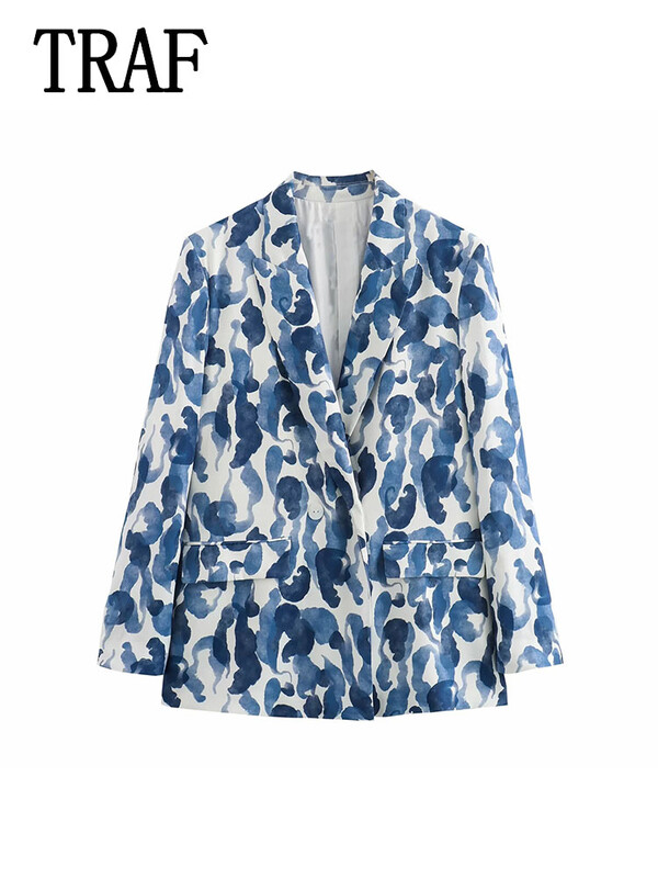 TRAF Women 2 τεμάχια Γυναικείο μακρυμάνικο μπλέιζερ μπλουζάκι + πιέτες Κομψό γυναικείο παντελόνι με φαρδύ πόδι Γυναικείο ντύσιμο