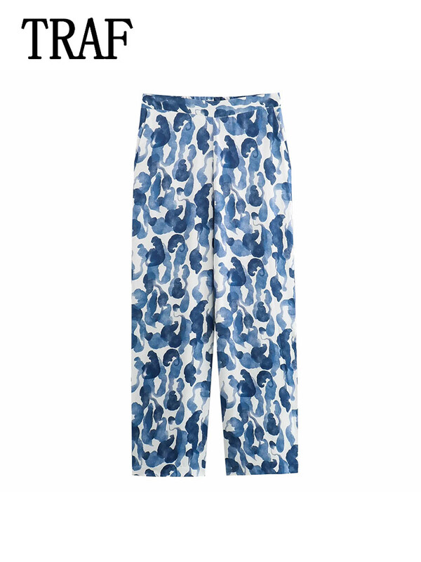 TRAF Women 2 τεμάχια Γυναικείο μακρυμάνικο μπλέιζερ μπλουζάκι + πιέτες Κομψό γυναικείο παντελόνι με φαρδύ πόδι Γυναικείο ντύσιμο