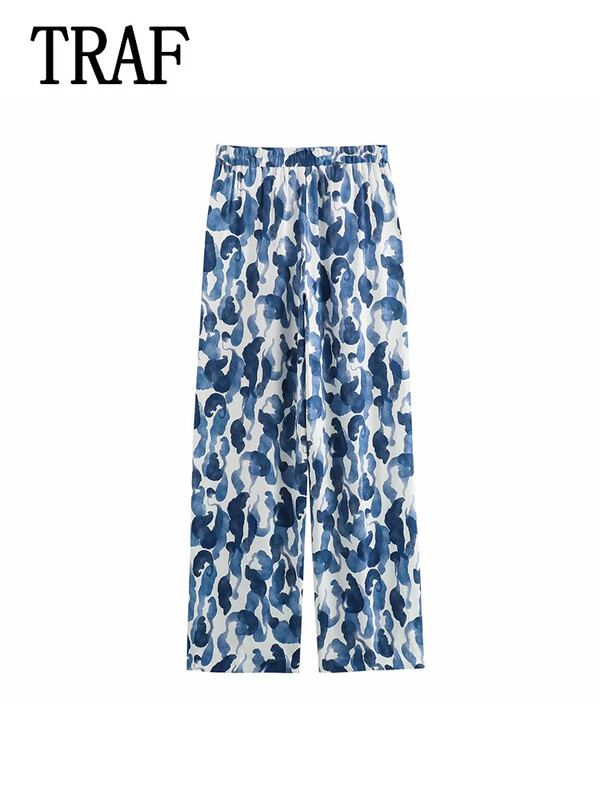 TRAF Women 2 τεμάχια Γυναικείο μακρυμάνικο μπλέιζερ μπλουζάκι + πιέτες Κομψό γυναικείο παντελόνι με φαρδύ πόδι Γυναικείο ντύσιμο