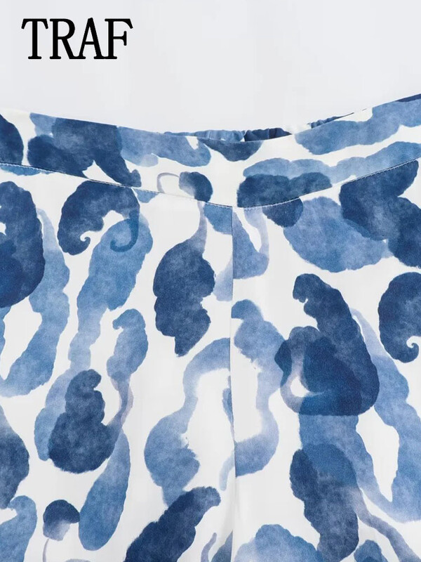 TRAF Women 2 τεμάχια Γυναικείο μακρυμάνικο μπλέιζερ μπλουζάκι + πιέτες Κομψό γυναικείο παντελόνι με φαρδύ πόδι Γυναικείο ντύσιμο