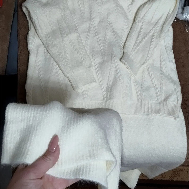 Φθινοπωρινή άνοιξη πλεκτό 2 τεμάχια Σετ πουλόβερ με μισό ζιβάγκο Μπλούζες στολή πλεκτό παντελόνι με φαρδύ πόδι Trajes Πλεκτά Πουλόβερ Φόρμες