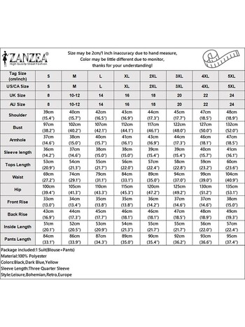 2024 Летен костюм ZANZEA Дамски комплекти панталони 2PCS Bohemain Outifts Блуза с 3/4 ръкави Панталони с широки крачоли Ежедневни подходящи комплекти с щампи