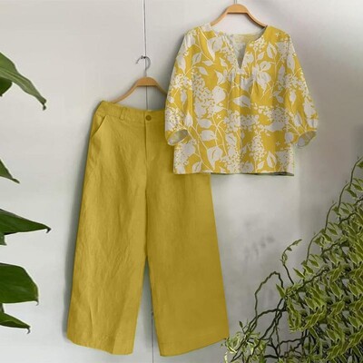 2024. aasta ZANZEA suveülikonna naiste püksikomplektid 2 tk Bohemain Outifts 3/4 varrukatega pluus Laia säärega püksid vabaaja trükiga sobivad komplektid