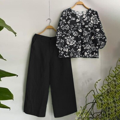 2024. aasta ZANZEA suveülikonna naiste püksikomplektid 2 tk Bohemain Outifts 3/4 varrukatega pluus Laia säärega püksid vabaaja trükiga sobivad komplektid