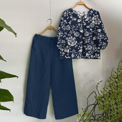 2024. aasta ZANZEA suveülikonna naiste püksikomplektid 2 tk Bohemain Outifts 3/4 varrukatega pluus Laia säärega püksid vabaaja trükiga sobivad komplektid