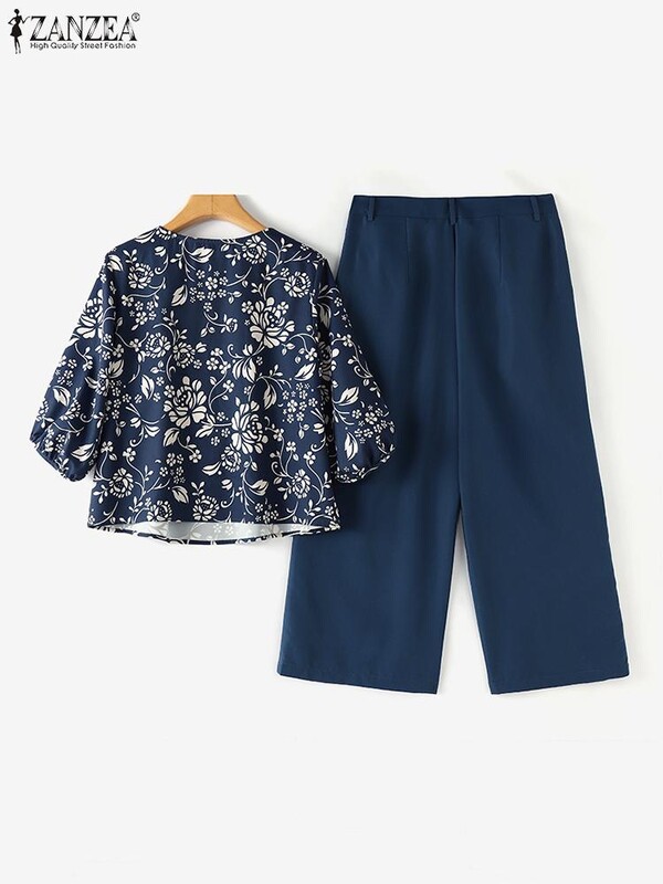 2024. aasta ZANZEA suveülikonna naiste püksikomplektid 2 tk Bohemain Outifts 3/4 varrukatega pluus Laia säärega püksid vabaaja trükiga sobivad komplektid