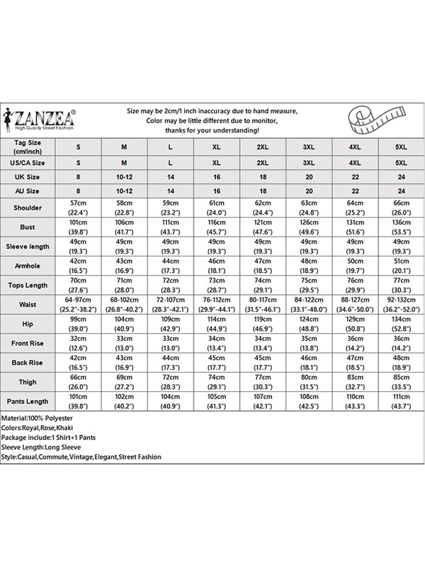 ZANZEA 2 ΤΕΜ Σατέν μασίφ Σετ παντελονιού Γυναικεία μακρυμάνικα μπλουζάκια Πλισέ φόρμα 2024 Καλοκαιρινό φαρδύ παντελόνι Casual μεταξωτή φόρμα
