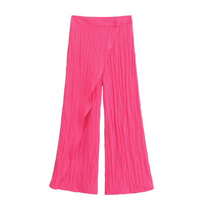 Europski i američki stil Proljeće 2024. Ženska nova modna i ležerna jednobojna košulja i hlače s efektom bora na reveru