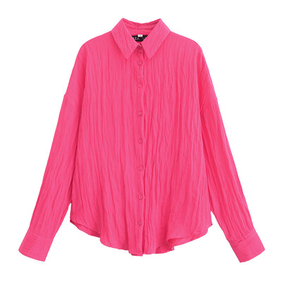 Europski i američki stil Proljeće 2024. Ženska nova modna i ležerna jednobojna košulja i hlače s efektom bora na reveru