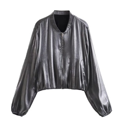 TRAFZA sügise elegantne naine metallist värvi lahtised püksid kõrge vöökohaga vabaaja laia säärega püksid + hõbedane plisseeritud ülisuur mantel 2-osaline komplekt