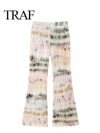 TRAF Women Fashion Tie Dye Φαρδύ φερμουάρ στο πλάι Casual Camis Φόρεμα 3 Κοστούμι με γυριστό γιακά Streetwear πουκάμισο Flare φερμουάρ Fly παντελόνι