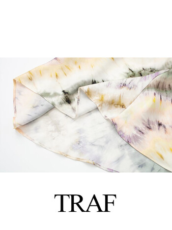 TRAF Women Fashion Tie Dye Φαρδύ φερμουάρ στο πλάι Casual Camis Φόρεμα 3 Κοστούμι με γυριστό γιακά Streetwear πουκάμισο Flare φερμουάρ Fly παντελόνι